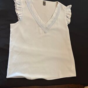 SHEIN Cream Ruffle Sleeve V-Neck Blouse